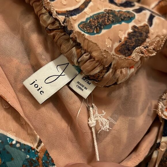 NWT Joie tan polka dot tie neck floral blouse M - Picture 6 of 6